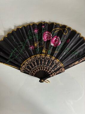 Vintage Embroidered Fabric Folding Fan